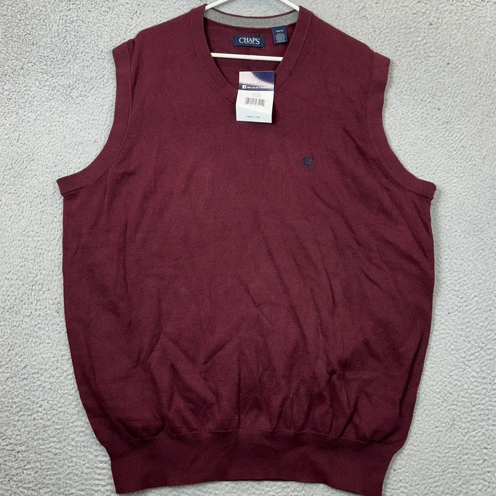 NEW Chaps Sweater Vest Mens 5XB Big V-Neck Burgundy Knit Pullover Sleeveless